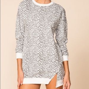 White Leopard Zipper Sweatshirt Dress